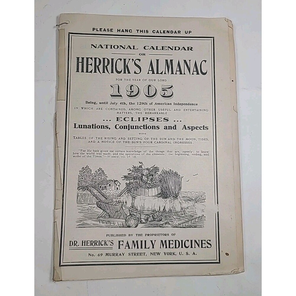 Antique 1905 Herrick's Almanac New York book